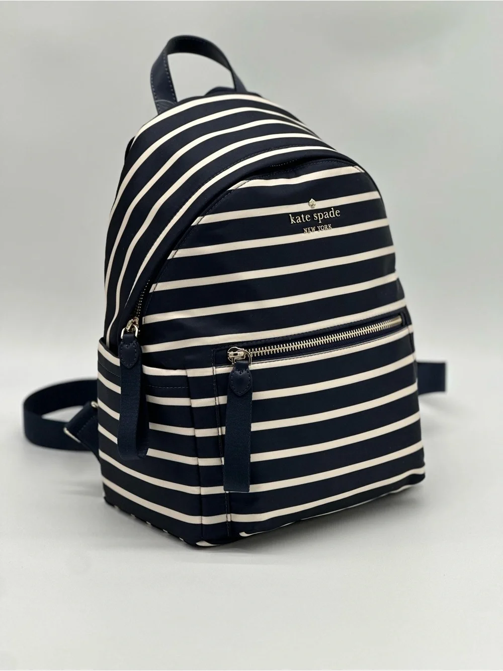 kate spade navy and white striped mini backpack with gold logo - Picture 11 of 11